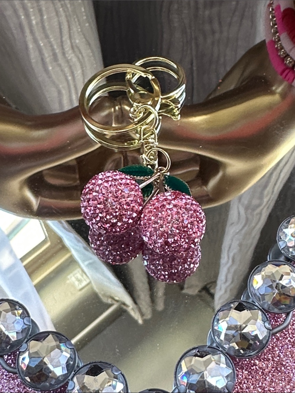 Unlisted Pink Crystal Cherry Keychain Card Holder Charm - Picture 2 of 3